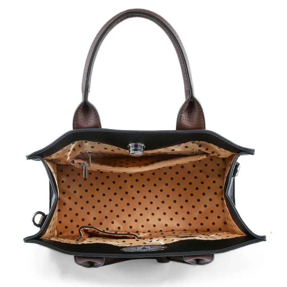 Women's Pewter Accessorized Twist Lock Satchel Purse Handbag for Women